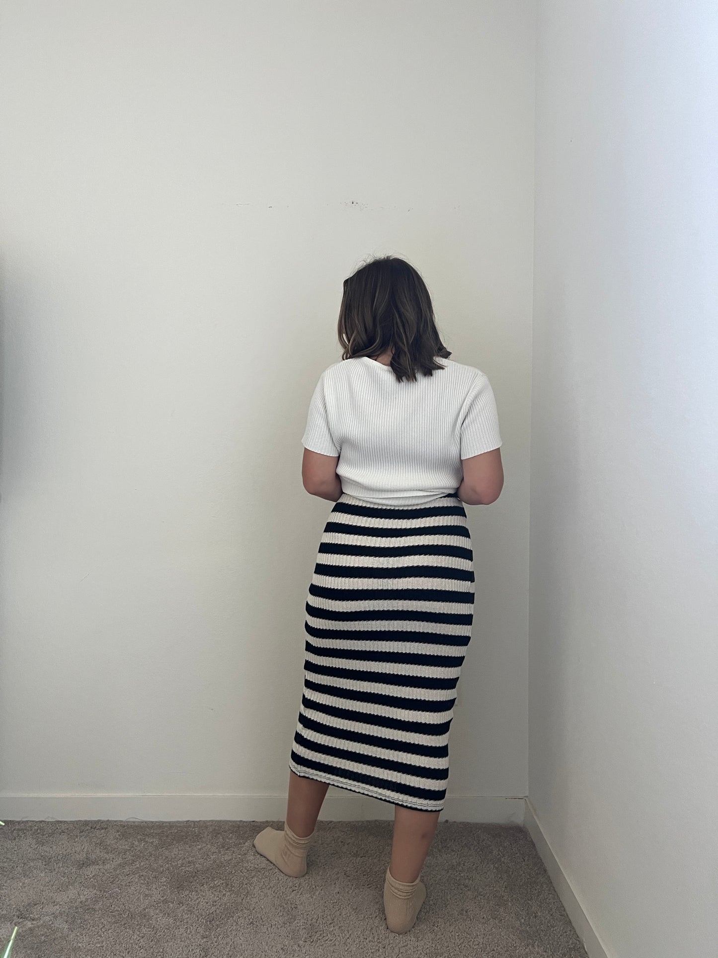 Striped Knit Midi Skirt (M)