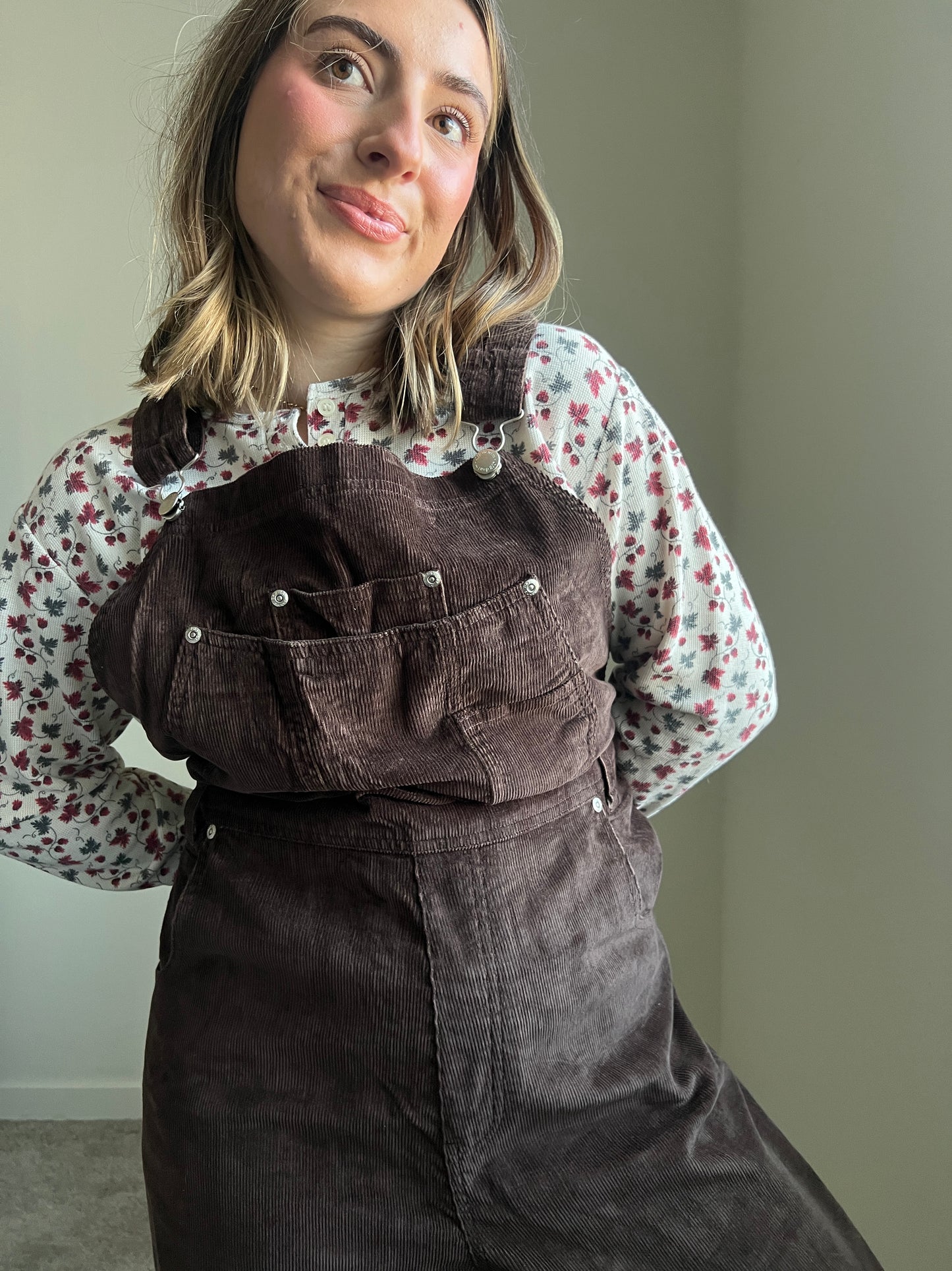 Brown Micro-Cord Overalls (22W)