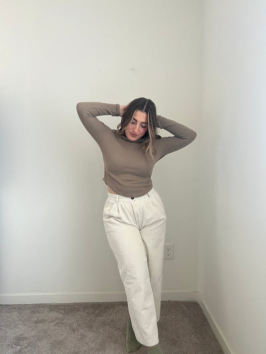 Cream Corduroy Wide Leg Jeans (28"W)