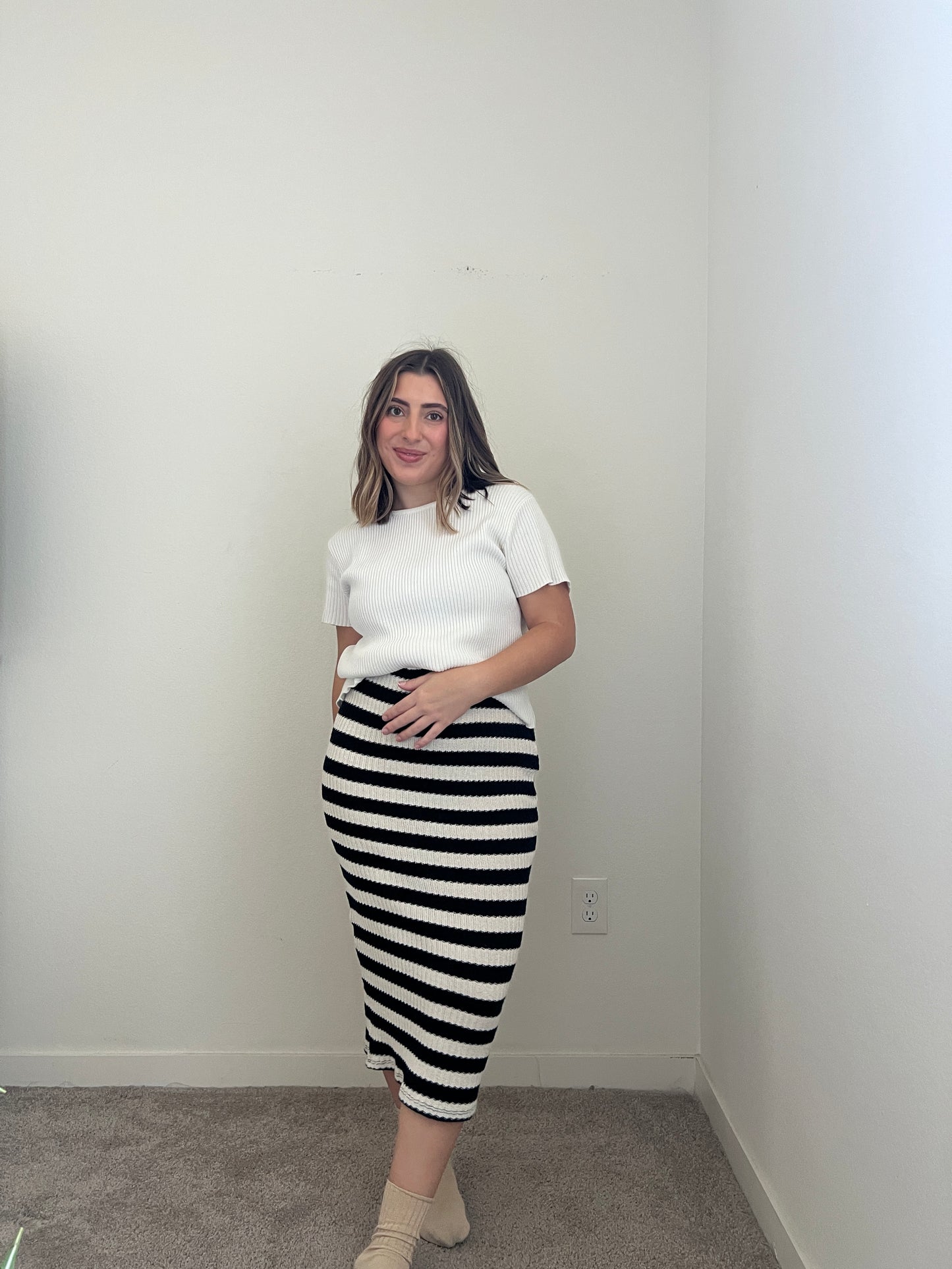 Striped Knit Midi Skirt (M)