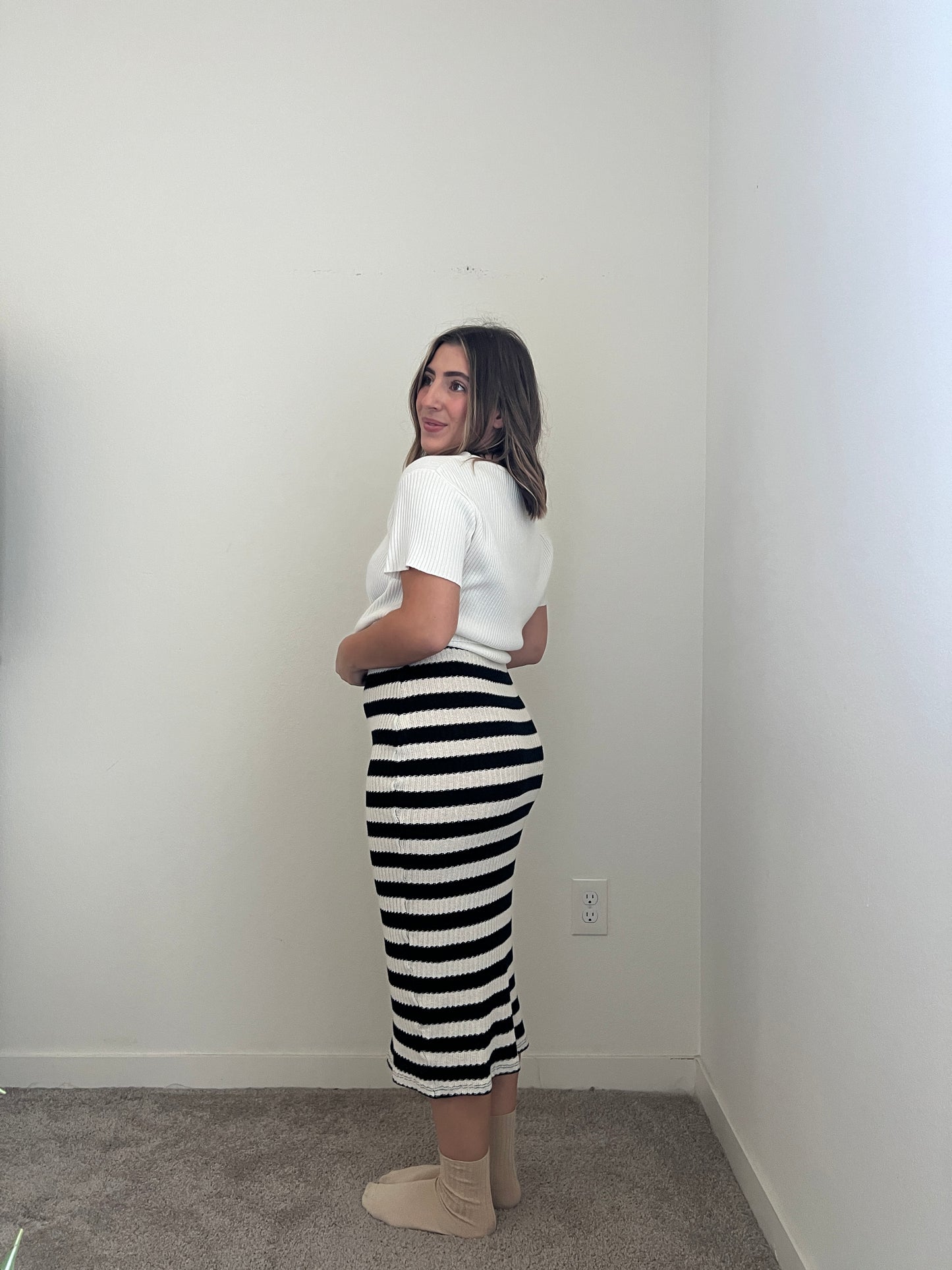 Striped Knit Midi Skirt (M)