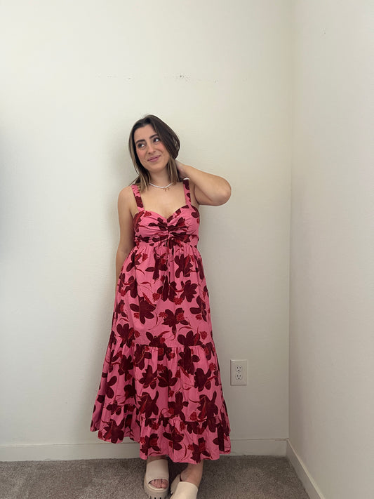 Pink Wine Floral Dress- NWT (M)